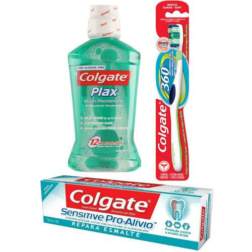 Kit Colgate Oral Care Escova 360 + Plax 250ml + Creme Dental Sensitive