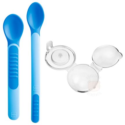 Kit 2 Colheres Térmicas com Protetor Heat Sensitive Spoon & Cover Azul (6m+) - MAM