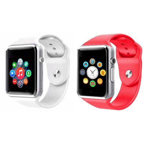Kit com 02 Relógios Smartwatch A1 Touch Bluetooth Pedômetro Gear Chip - Branco e Vermelho