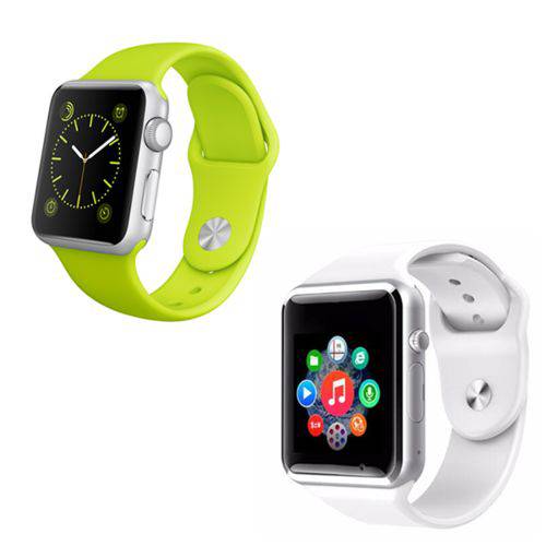 Kit com 02 Relógios Smartwatch A1 Touch Bluetooth Pedômetro Gear Chip - Verde e Branco