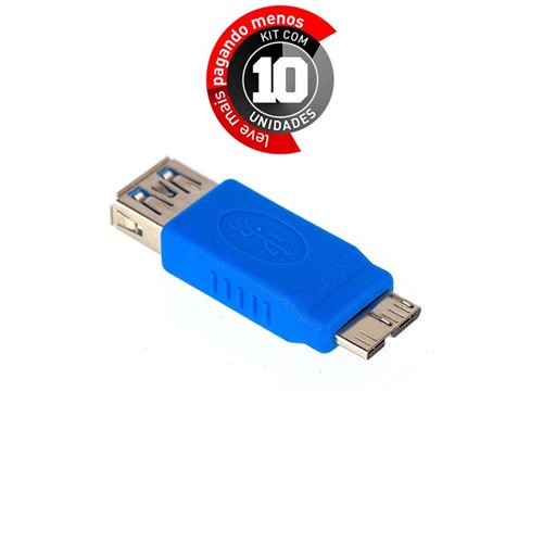 Kit com 10 Adaptador USB 3.0 Fêmea para Micro USB-B Macho - Ultra Velocidade