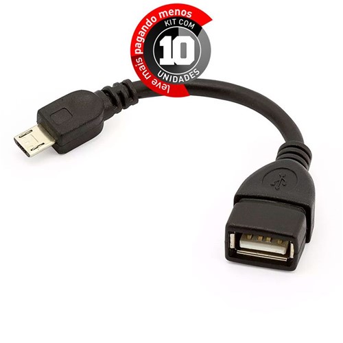 Kit com 10 Adaptador USB Fêmea para Micro USB Macho