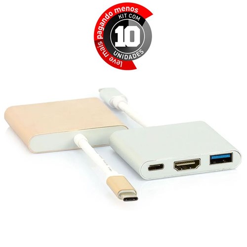 Kit com 10 Adaptadores USB 3.1-C Multiporta com USB, HDMI e USB-C Prata