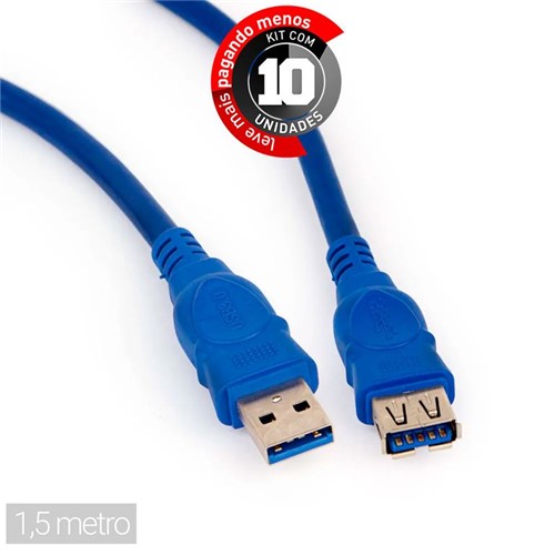 Kit com 10 Cabo Extensão SuperSpeed USB 3.0 - 1,5 Metro