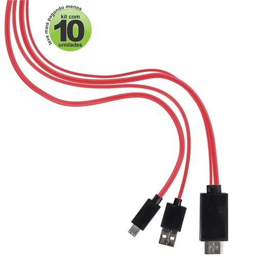 Kit com 10 Cabos Adaptador HDMI para Micro USB Galaxy S3/S4/Note II MHL 2.0