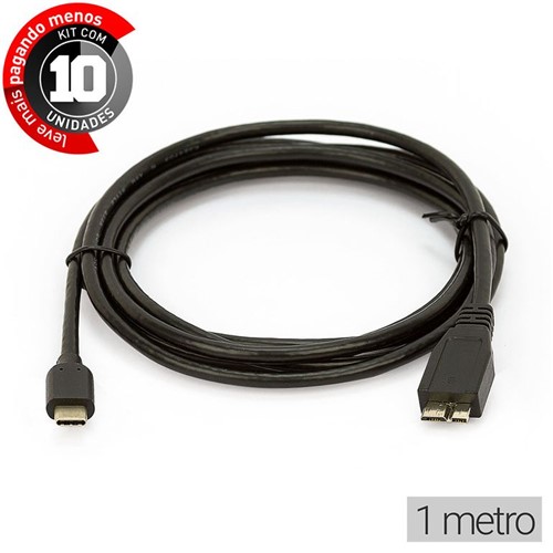 Kit com 10 Cabos Adaptador USB-C para MicroUSB-B 1 Metro
