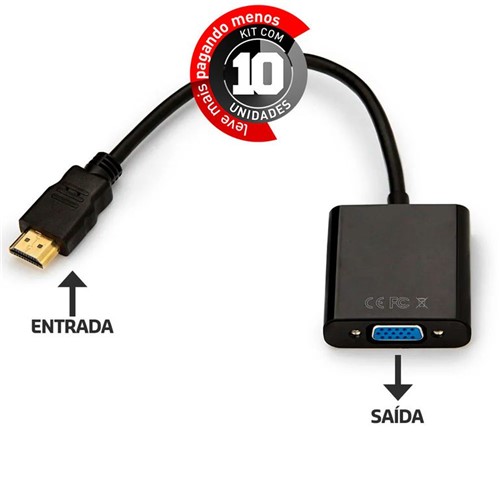 Kit com 10 Cabos Conversor HDMI para VGA
