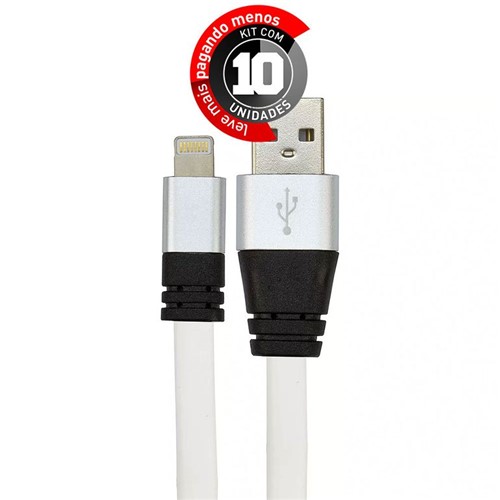 Kit com 10 Cabos USB Silicone Carregador e Dados IPhone 5 Até 10 Branco