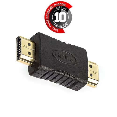 Kit com 10 Emenda Macho-Macho para Cabo HDMI Macho e Fêmea Reta