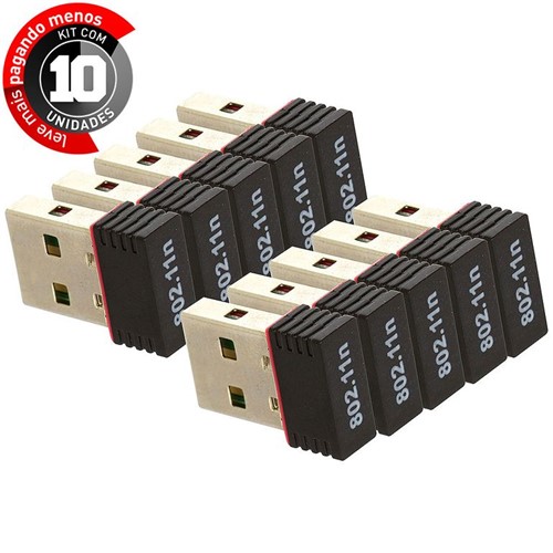 Kit com 10 Mini Adaptador Wireless USB 150Mbps 802.11