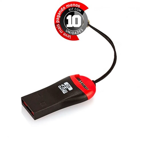 Kit com 10 Mini Leitor Adaptador Pen Drive USB para Cartão Micro SD