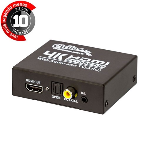 Kit com 10 Repetidores HDMI com Extrator de Áudio, RCA, SPDIF, P2