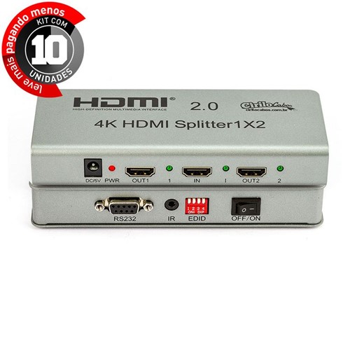 Kit com 10 Splitter 2.0 HDMI 1x2 4k