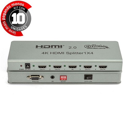 Kit com 10 Splitter 2.0 HDMI 1x4 4k