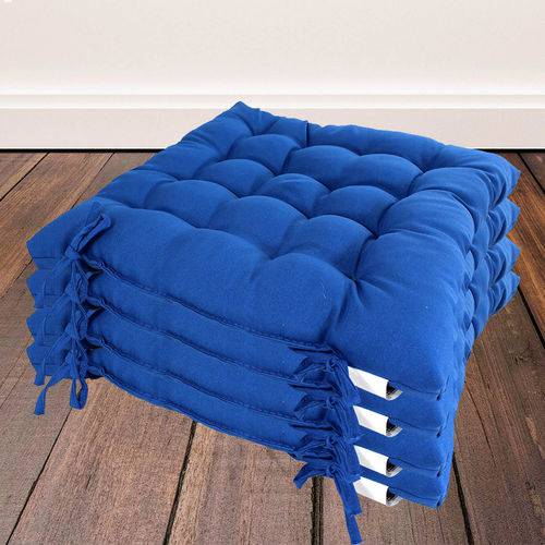 Kit com 4 Almofadas Futon Assento para Cadeira - Azul