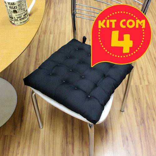 Kit com 4 Almofadas Futon Assento para Cadeira - Preta