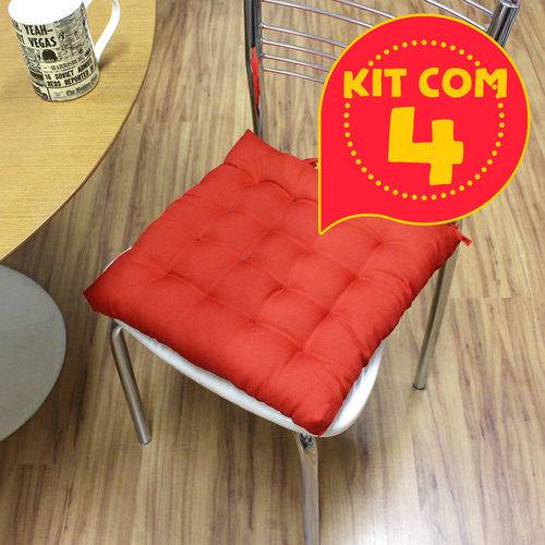 Kit com 4 Almofadas Futon Assento para Cadeira - Vermelha