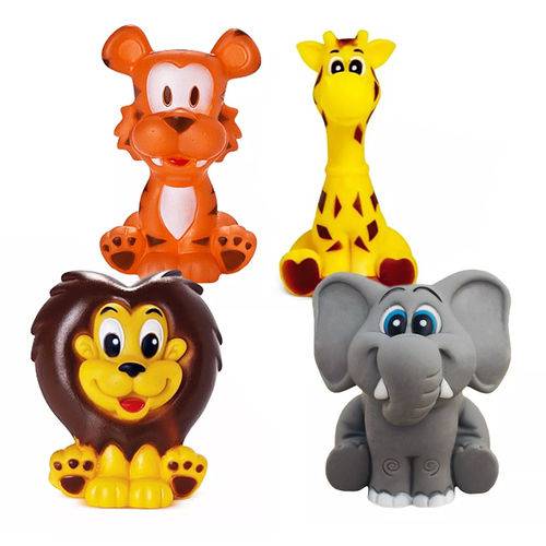 Kit com 4 Brinquedos de Vinil para Bebê ZOO - Leão - Elefante - Girafa - Tigre
