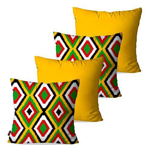 Kit com 4 Capas para Almofadas Decorativas Amarelo Étnica Geométrico