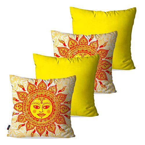 Kit com 4 Capas para Almofadas Decorativas Amarelo Sol de Maio