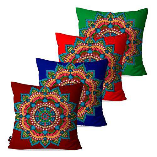 Kit com 4 Capas para Almofadas Decorativas Vermelho Mandala