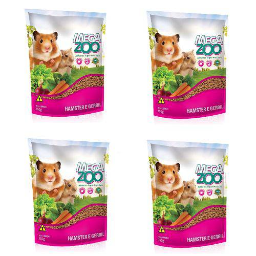Kit com 4 Pacotes Ração Mega Zoo Hamster e Gerbil (350g)