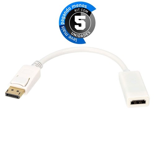 Kit com 5 Adaptador DisplayPort para HDMI Branco