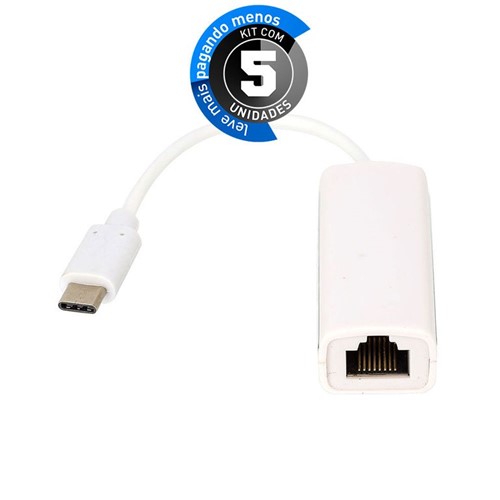 Kit com 5 Adaptador USB-C para RJ45