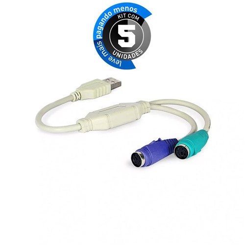 Kit com 5 Adaptadores USB para PS2