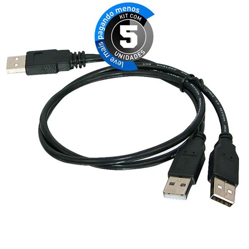 Kit com 5 Cabo USB para HD Externo - 1 USB X 2 USB