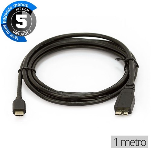 Kit com 5 Cabos Adaptador USB-C para MicroUSB-B 1 Metro