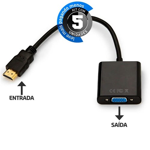 Kit com 5 Cabos Conversor HDMI para VGA