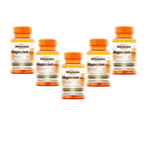 Kit com 5 Magnésio 250mg - Sundown Vitaminas - 100 Cápsulas