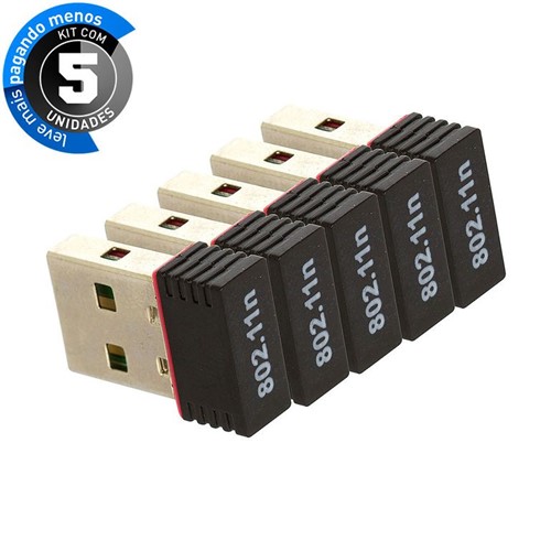 Kit com 5 Mini Adaptador Wireless USB 150Mbps 802.11