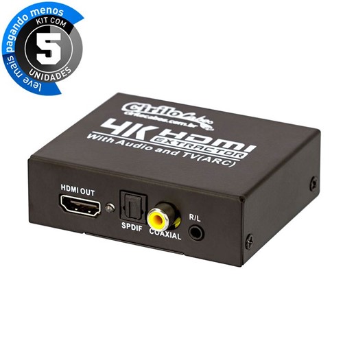 Kit com 5 Repetidores HDMI com Extrator de Áudio com RCA, SPDIF e P2