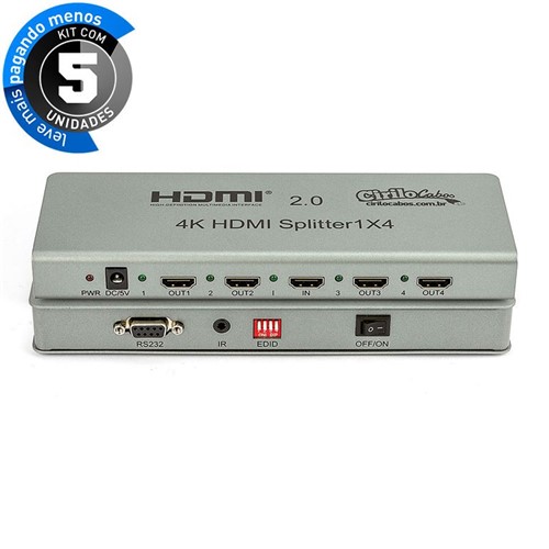 Kit com 5 Splitter 2.0 HDMI 1x4 4k
