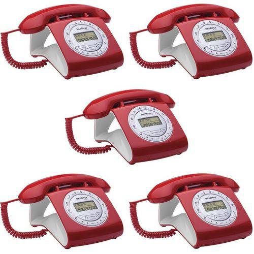 Kit com 5 Telefone com Fio Tc 8312 Vermelho Intelbras com Identificação de Chamadas