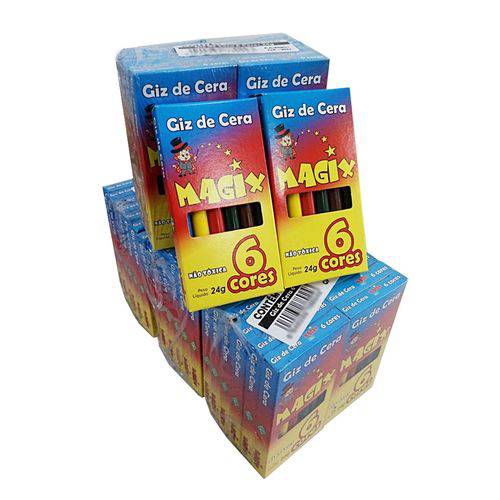 Kit com 50 Caixa de Giz de Cera 24g - 6 Cores