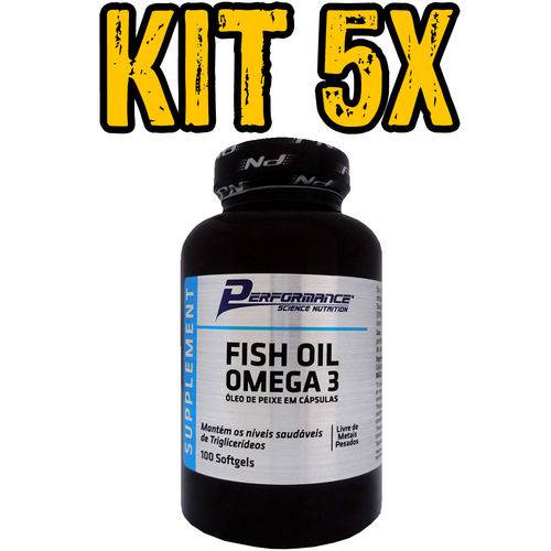 Kit com 5x Fish Oil Omega 3 Performance 100 Softgels