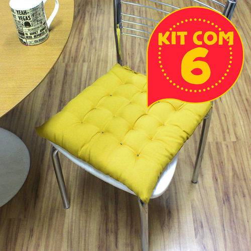 Kit com 6 Almofadas Futon Assento para Cadeira - Mostarda