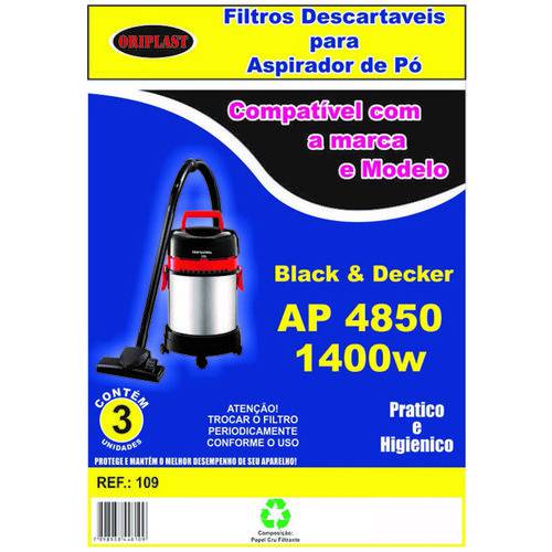 Kit com 6 Sacos Descartáveis Aspirador de Pó Black&decker Ap4850