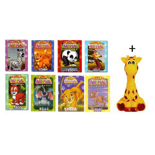 Kit com 8 Livros Planeta Animal Filhotes + Girafa de Vinil