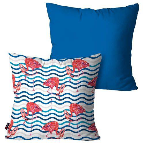 Kit com 2 Almofadas Decorativas Azul Flamingos Listras