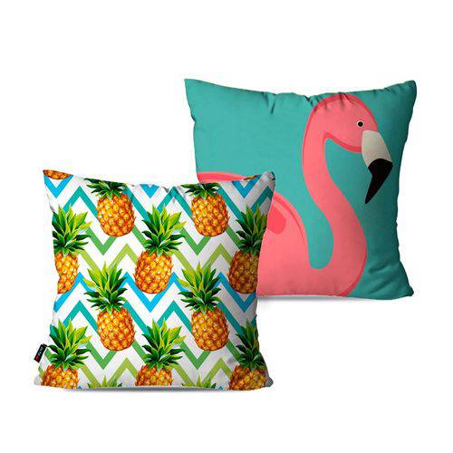 Kit com 2 Almofadas Decorativas Estilo Tropical com Flamingos