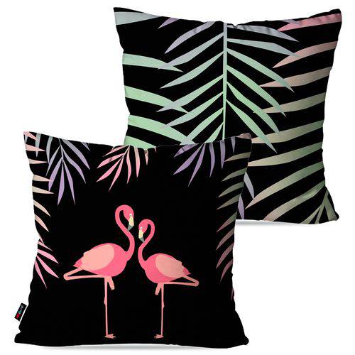 Kit com 2 Capas para Almofadas Decorativas Preto Flamingos