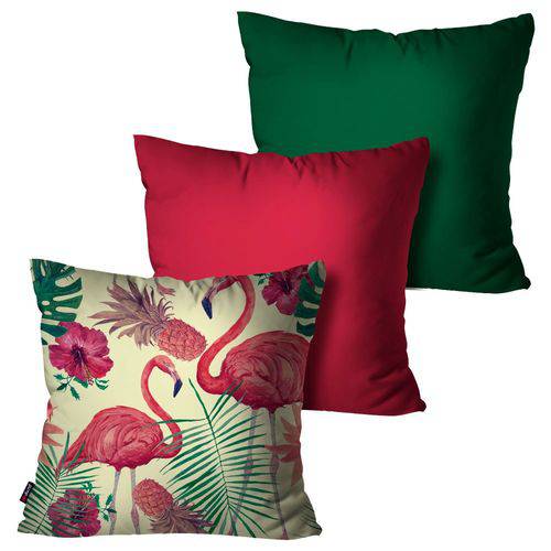 Kit com 3 Almofadas Decorativas Verde Flamingo