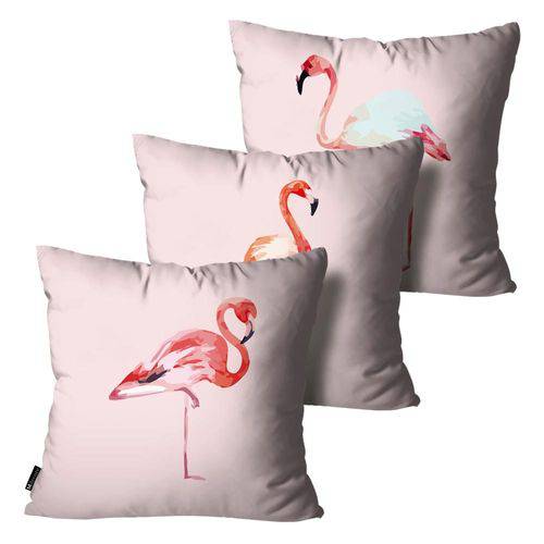 Kit com 3 Almofadas Mdecore Flamingo Rosa 45x45cm DEC5191