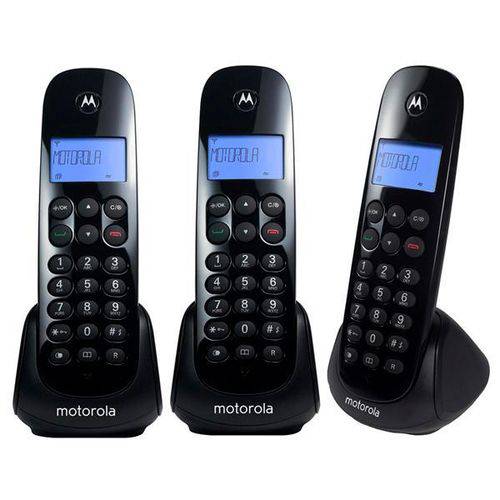 Telefone Fixo Sem Fio Motorola M700-3 3 Aparelhos com Identificador de Chamadas - Preto