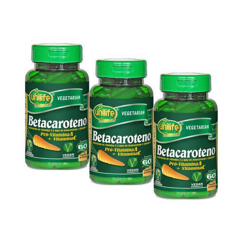 Kit com 3 Betacaroteno Pró - Vitamina a + C - Unilife - 60 Cápsulas