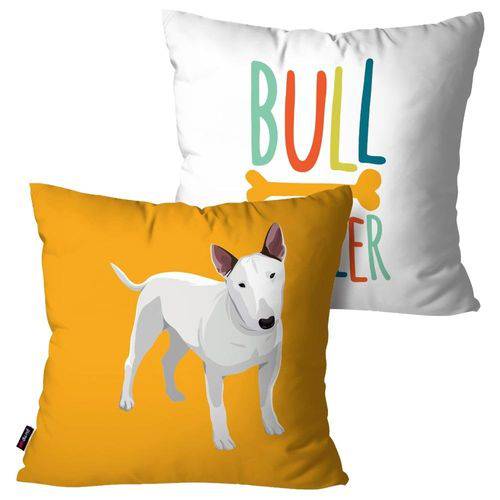 Kit com 2 Capas para Almofadas Decorativas Amarelo Cachorro Bull Terrier